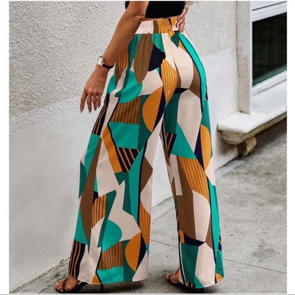 🔥BLACK FRIDAY🔥 Boho High Waist Print Pocket Wide Leg Palazzo Pants L - Picture 5 of 5